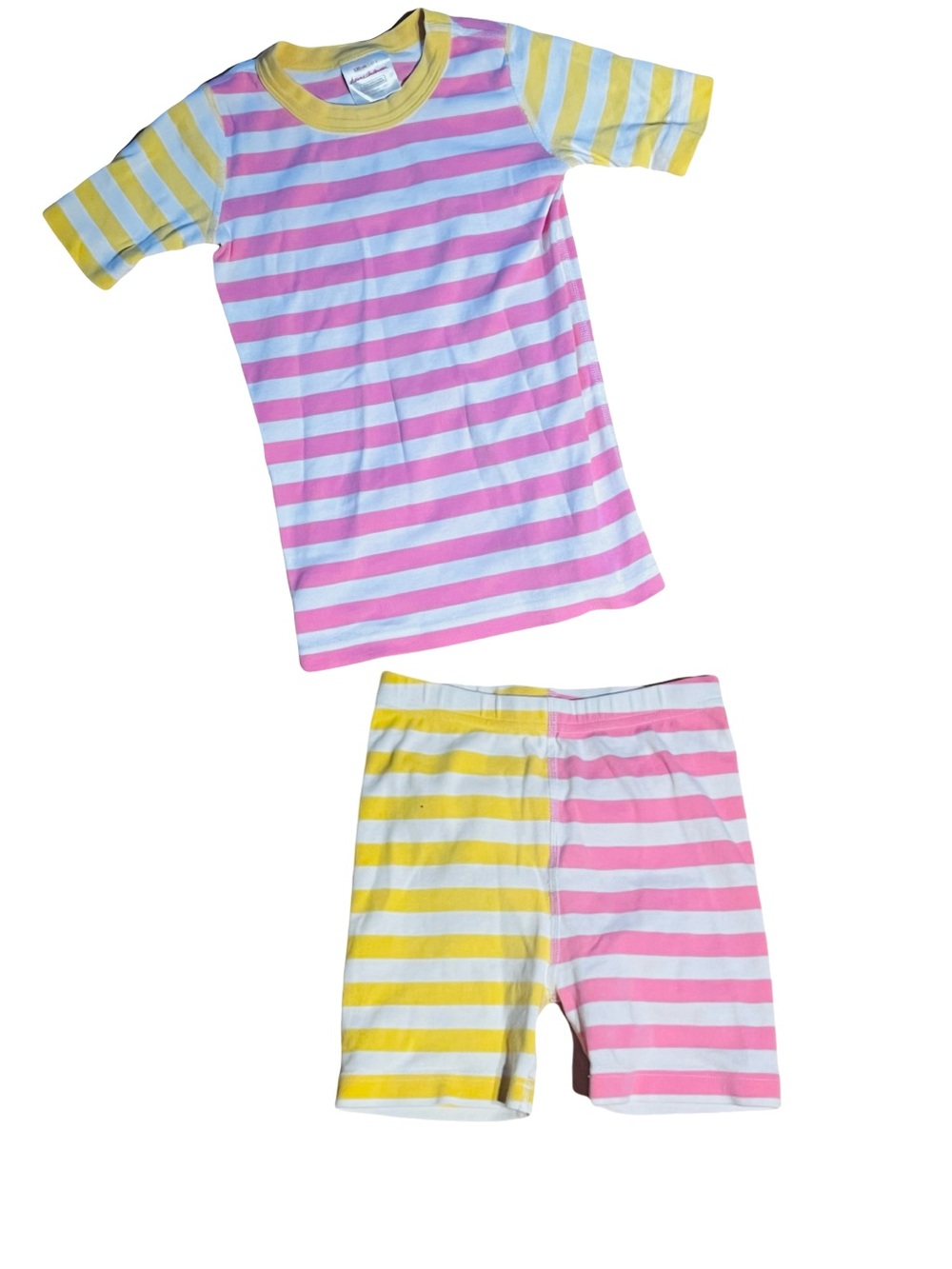 Hanna Andersson Pink White and Yellow Striped Kids Pajama Set size 130